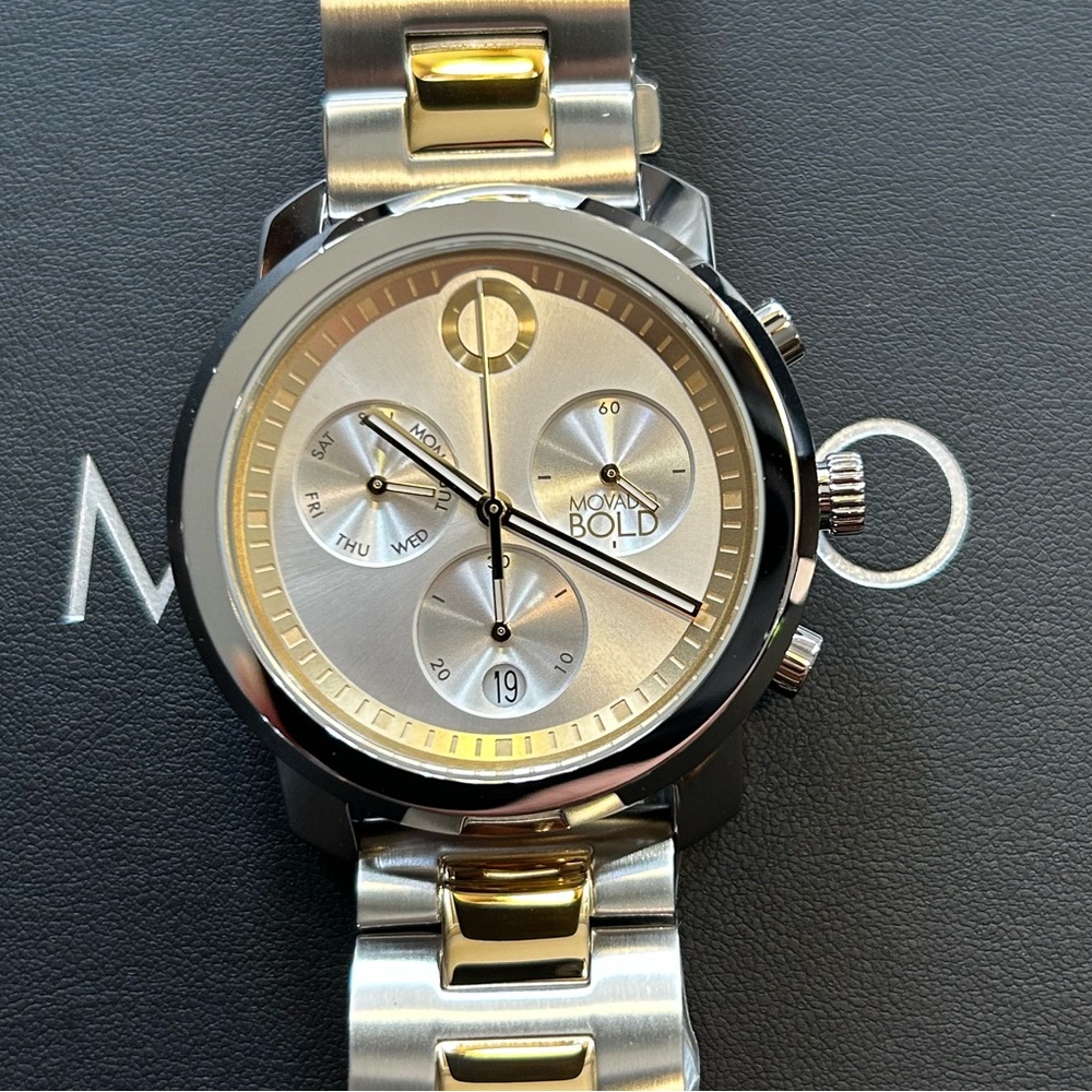 Movado Bold TrendPropel Watch With 44mm Silver Chronograph Face & 2Tone Bracelet